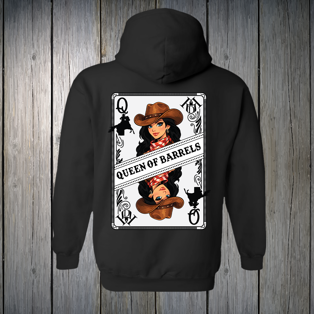 PREORDER Queen of Barrels - Blue Eyed Black Hair UNISEX HOODIE