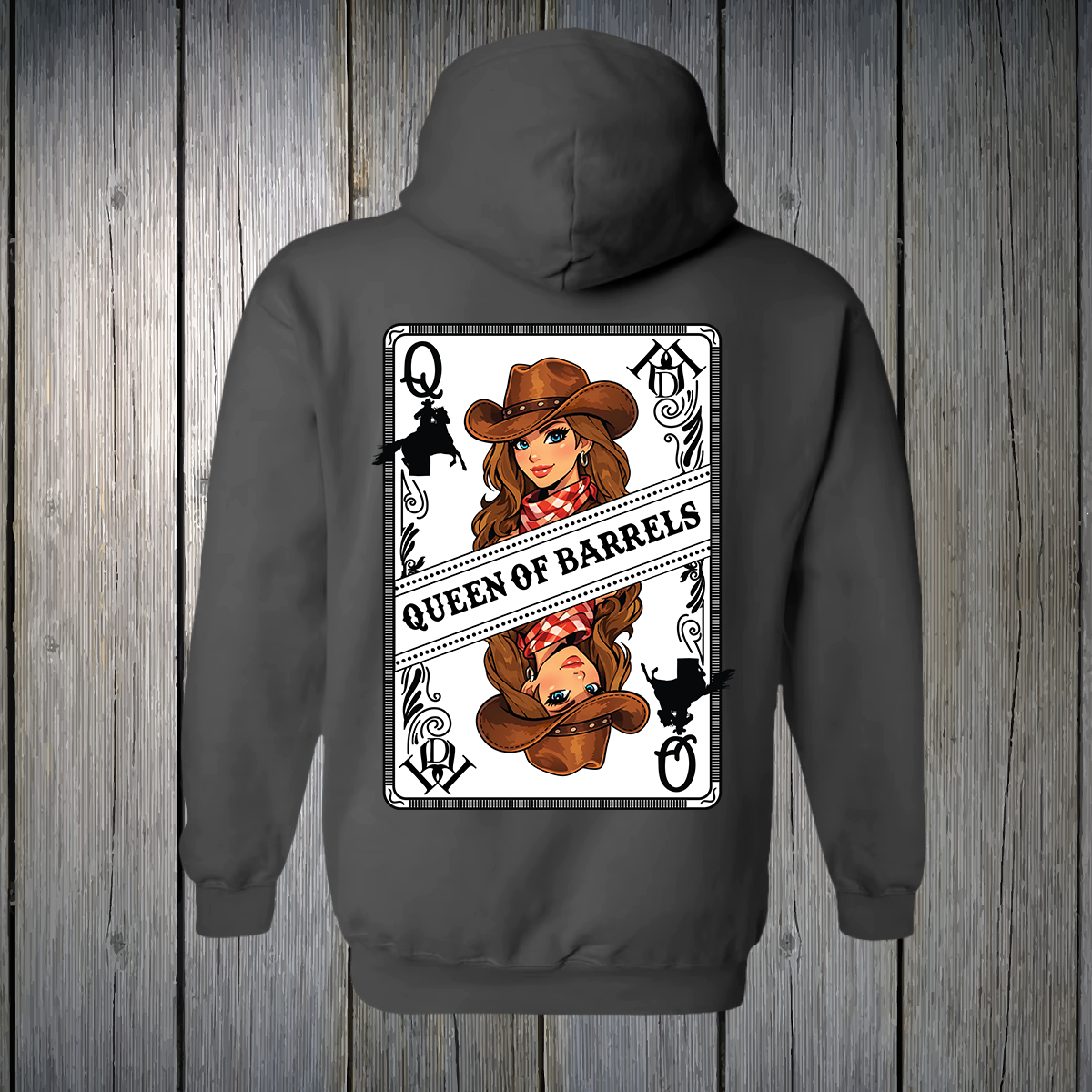 PREORDER Queen of Barrels - Blue Eyed Brunette UNISEX HOODIE